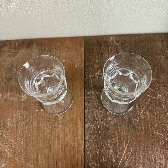 Vintage 1970s Kings Crown Clear Glass Pedestal Shot Glasses Set of 2 - Picture 9 of 9